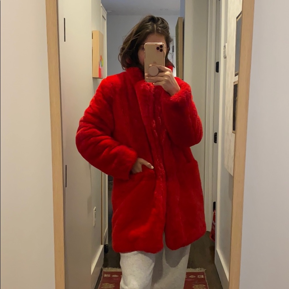 Apparis Red Faux Fur Coat